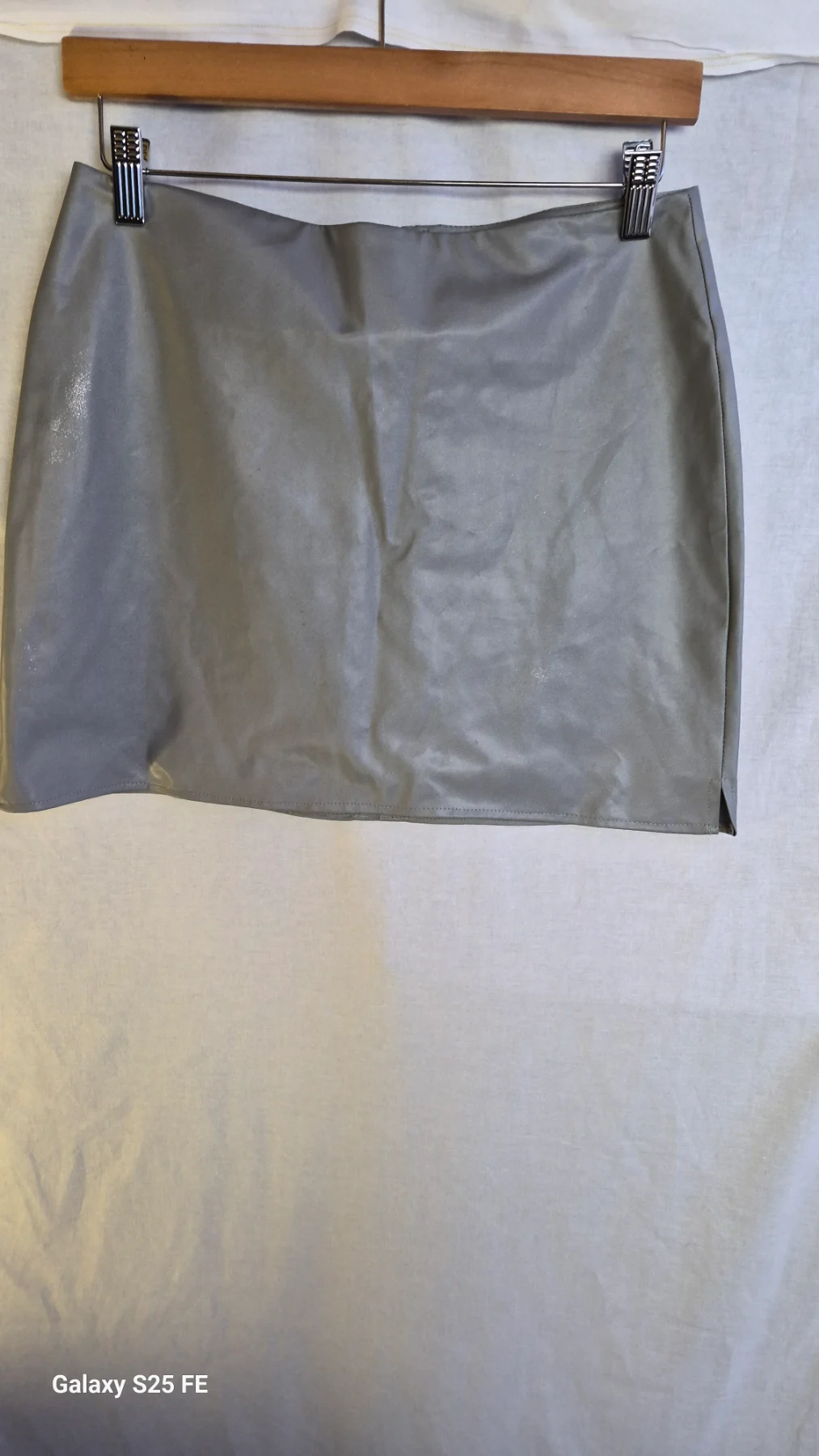 Vintage 90s New Look Grey Faux Leather Mini Skirt Size UK 10 Y2K PVC Coated