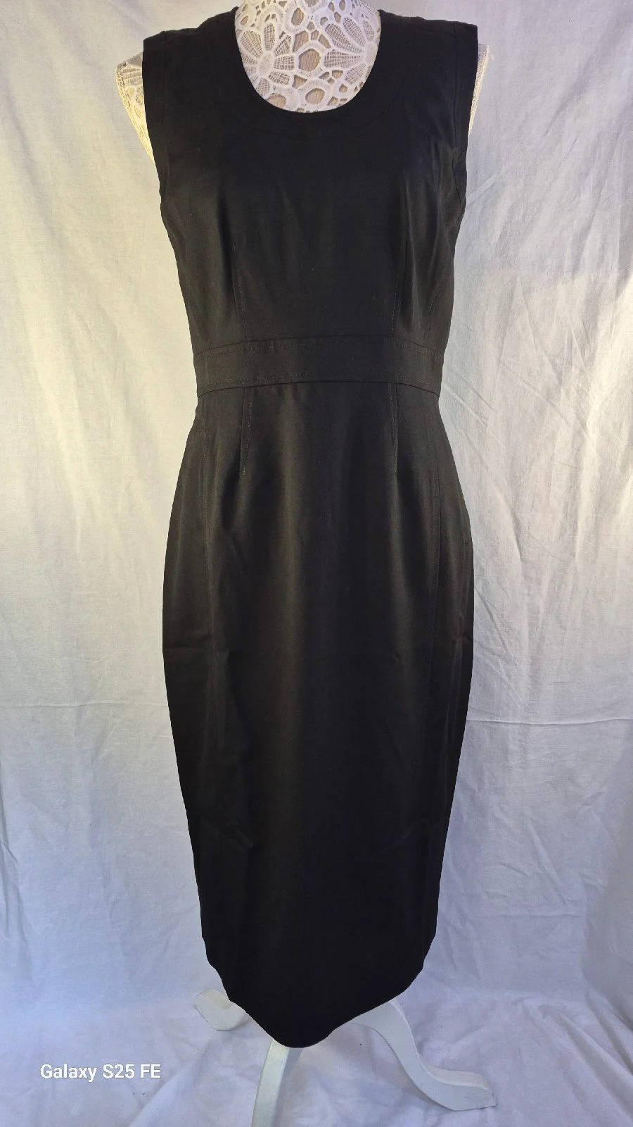 JAEGER Black Italian Wool Sheath Dress UK 10 Sleeveless Smart Workwear Pencil NWT
