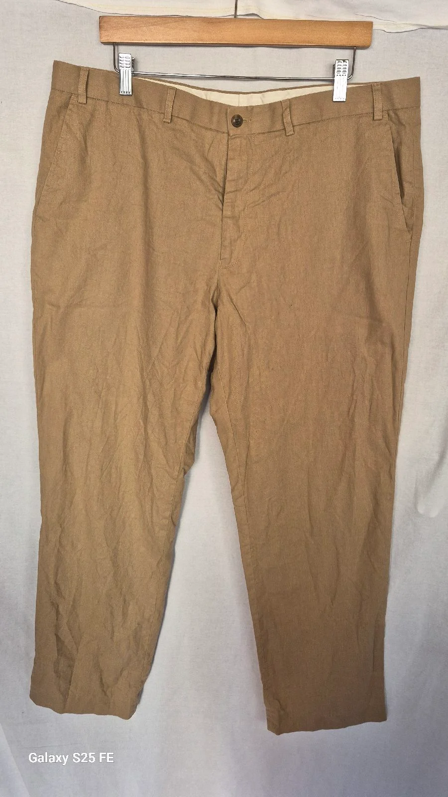 ​M&S Collection Mens Linen Blend Trousers Sand Beige W40 L33 Regular Fit Chinos
