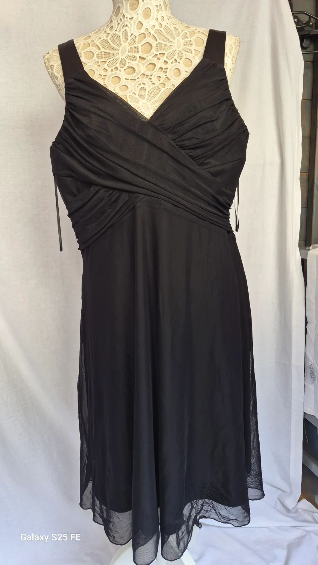 NEXT Black Mesh Ruched Crossover Cocktail Occasion Dress UK 16 Party Little Black Dress