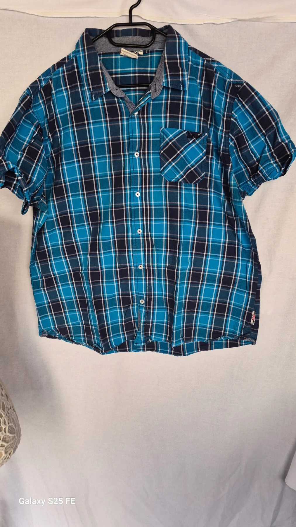 Lee Cooper Men's Short Sleeve Plaid Shirt Blue Turquoise Check Size 2XL Cotton