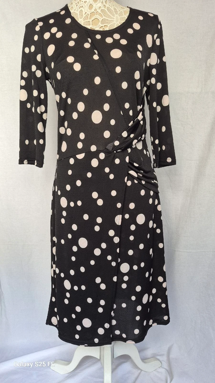 ROMEO pour JULIETTE Paris Polka Dot Twist Wrap Dress UK 12 FR 40 Black Cream French