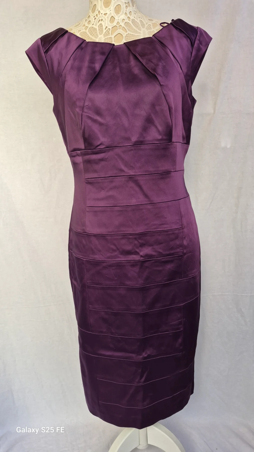 JAX Deep Purple Satin Pleated Sheath Dress Size 10 Evening Cocktail Party
