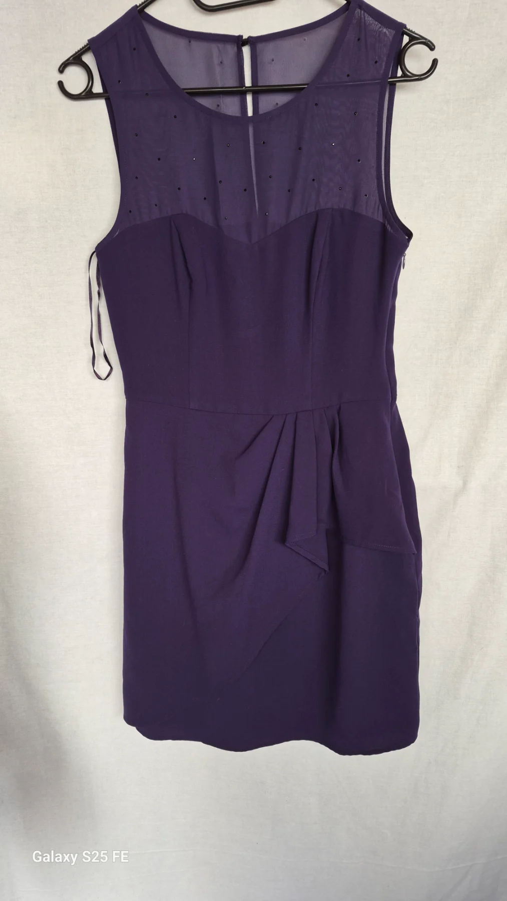 Oasis Deep Purple Mesh Embellished Party Dress UK 8 Sheer Yoke Draped Cocktail