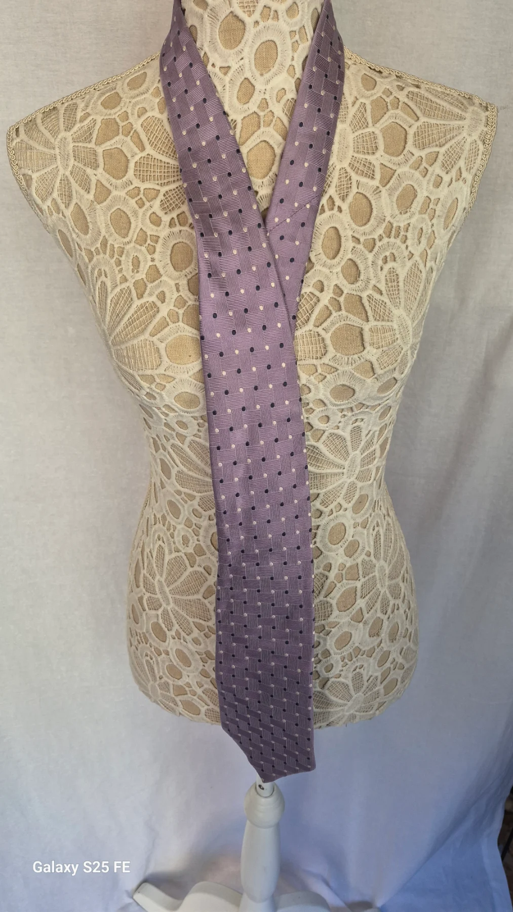 Pierre Cardin Pure Silk Tie Lilac Purple Geometric Polka Dot Mens Necktie