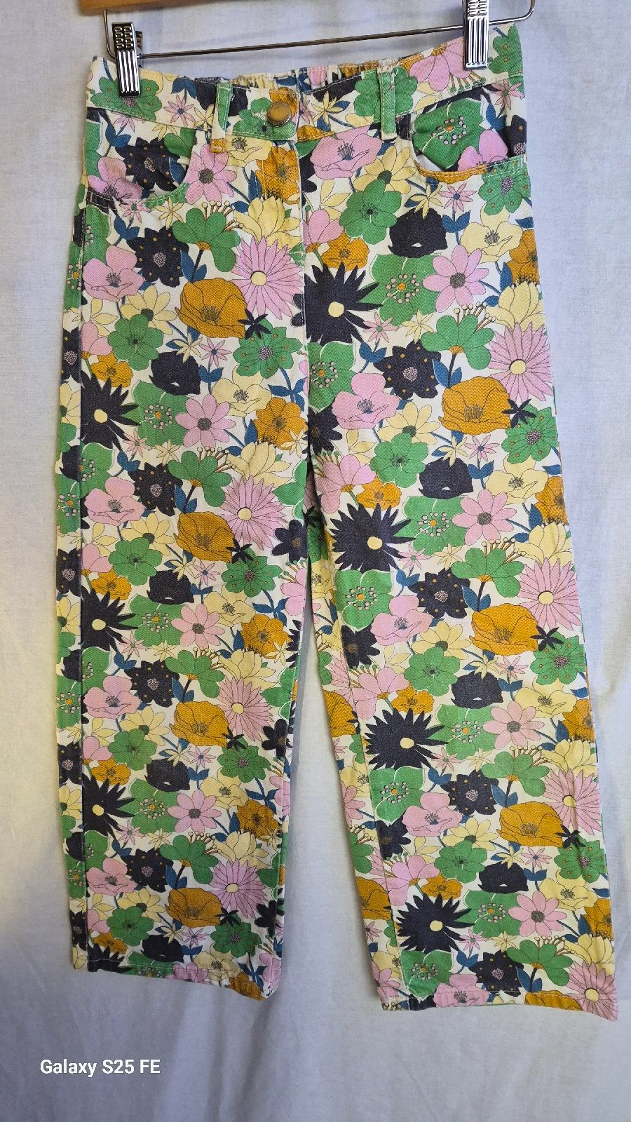 Next Girls Floral Trousers Jeans Age 10 Years 140cm Retro Flower Print Cotton