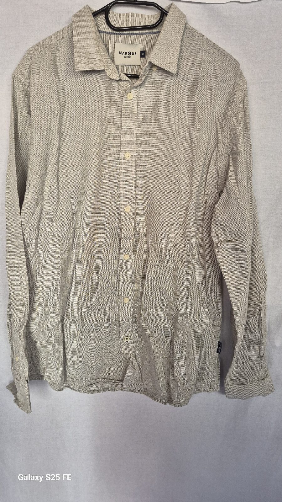 ​MARCUS Mens Linen Blend Shirt Size XL Beige Grey Long Sleeve Casual Button Up