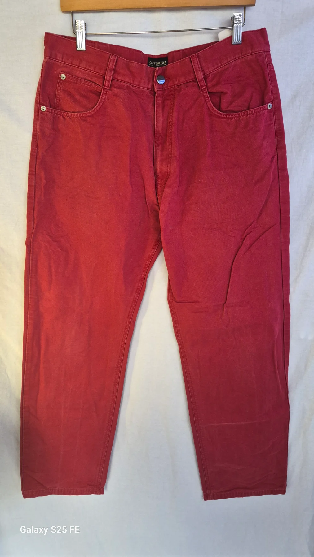 Cottonfield Mens Red Jeans W34 L32 Straight Leg Denim Pants Derek 5 Pocket