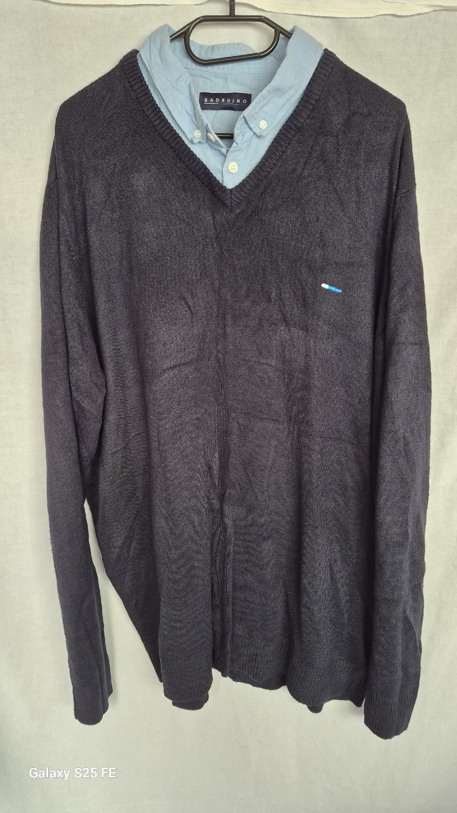 BadRhino Mens 3XL Navy Blue 2-in-1 Mock Shirt V-Neck Jumper Sweater Big & Tall