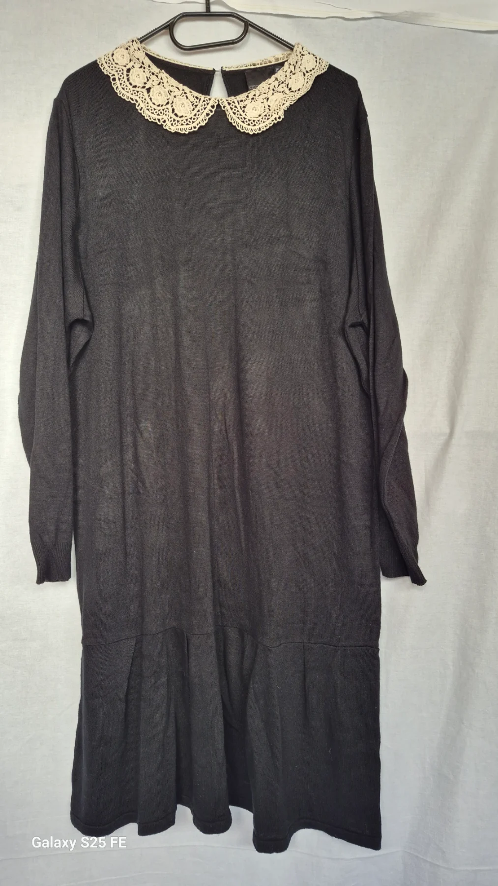 ASOS Curve Black Knit Lace Collar Dress Size UK 24 Peter Pan Gothic Mod Drop Waist
