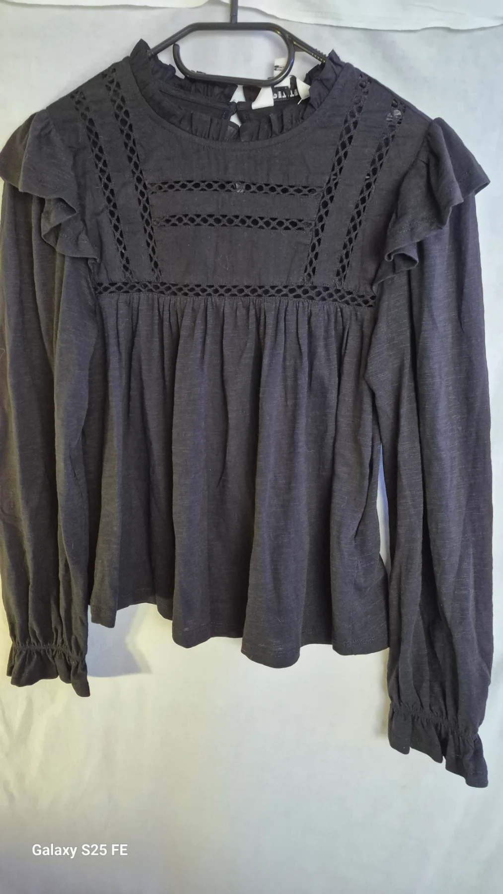 Dorothy Perkins Petite Black Cotton Broderie Lace Ruffle Blouse Top UK 6 BNWT