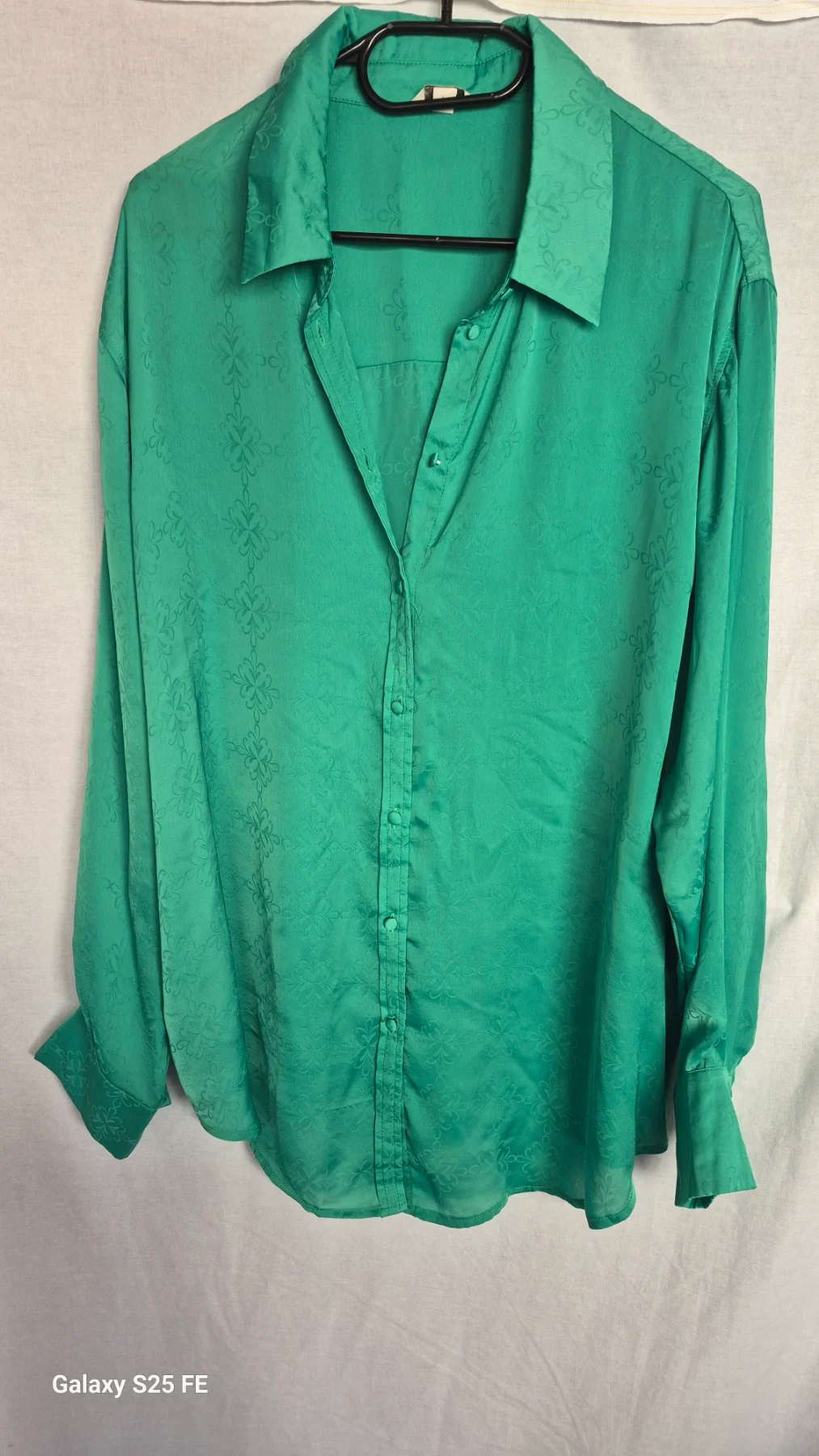 Monsoon Green Satin Jacquard Damask Long Sleeve Blouse Top L (UK 14-16)