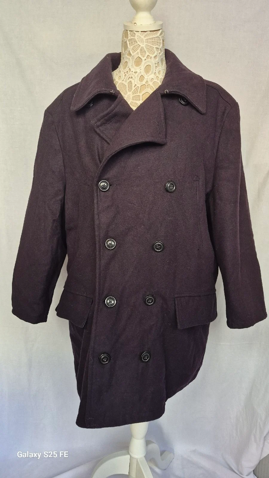 Wolsey Collection Mens Double Breasted Wool Blend Pea Coat navy/ Black XL 44-46
