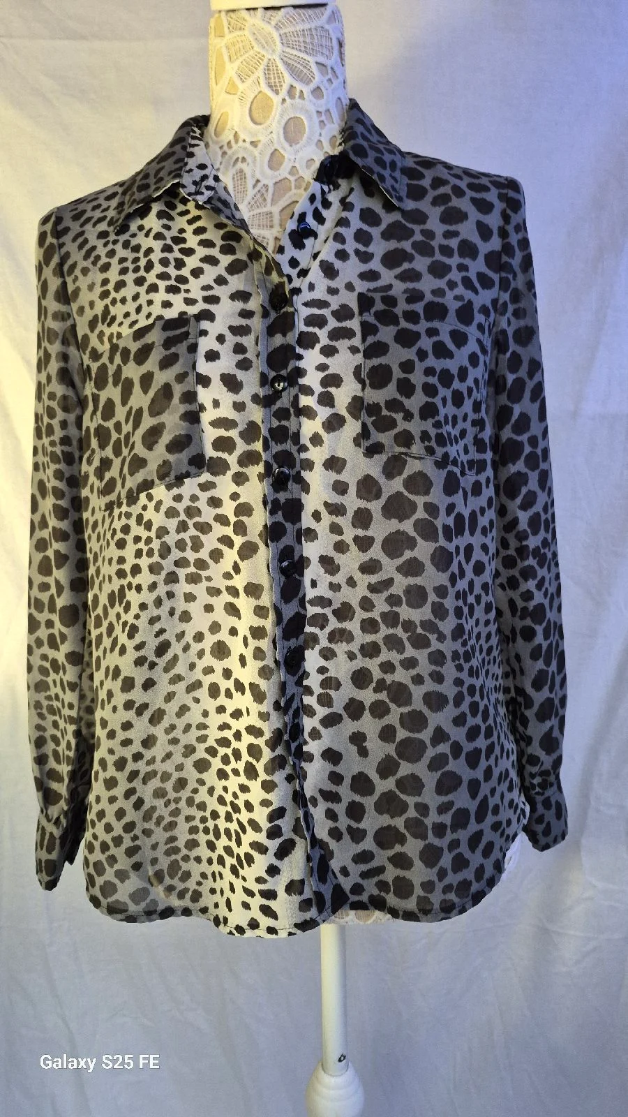 Debenhams Collection Petite Size 10 Grey Animal Print Sheer Blouse Shirt Top