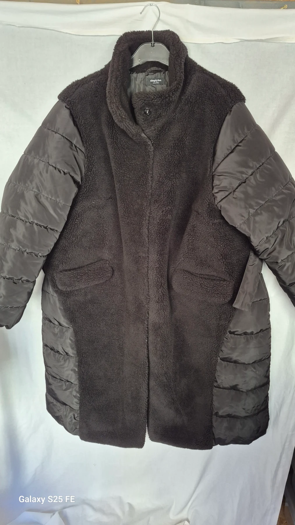 Simply Be Womens Teddy Fleece Puffer Coat Hybrid Charcoal Black Size UK 24