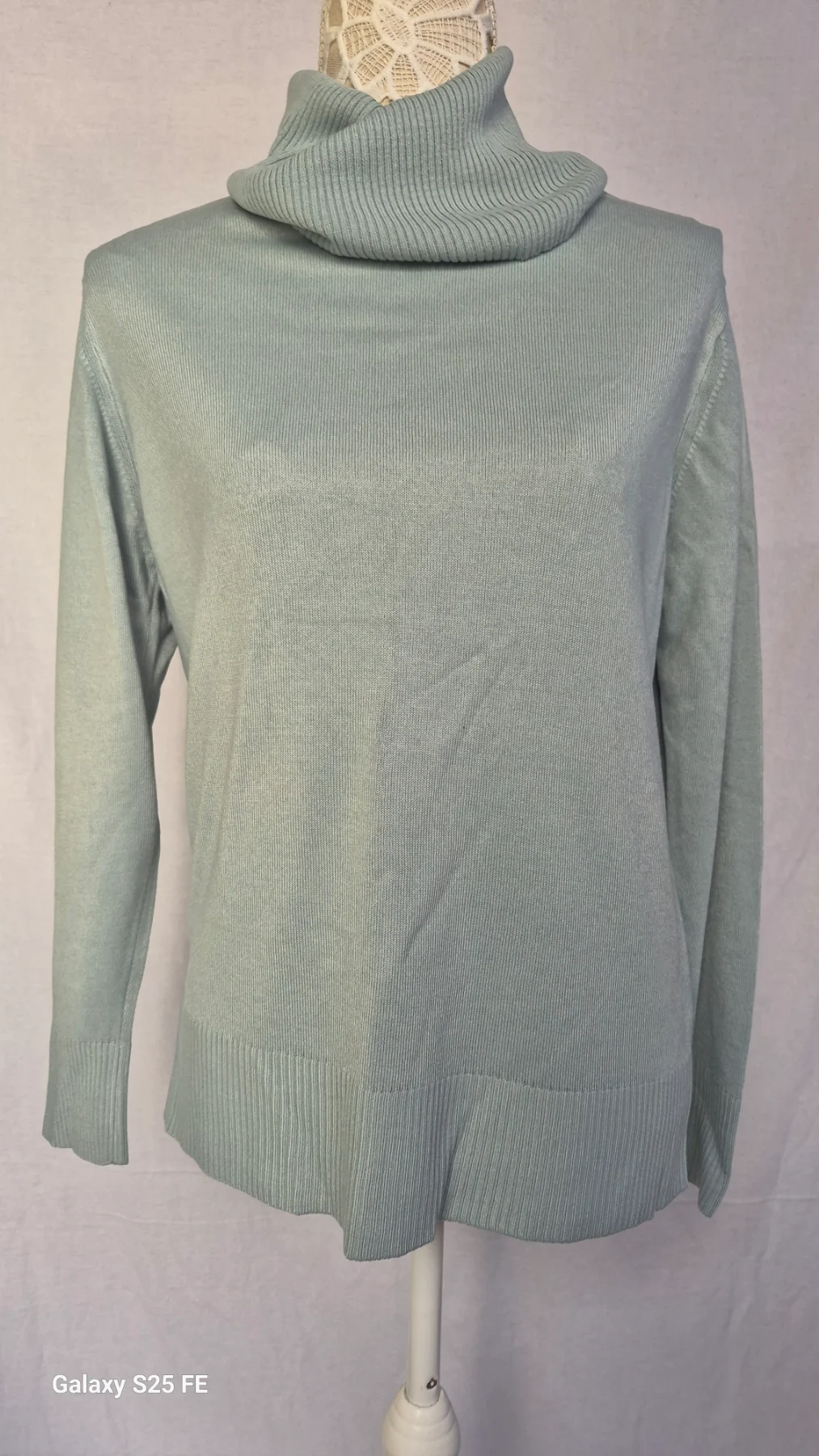 Marks & Spencer Duck Egg Blue Cowl Neck Jumper UK 14 Fine Knit Roll Neck M&S