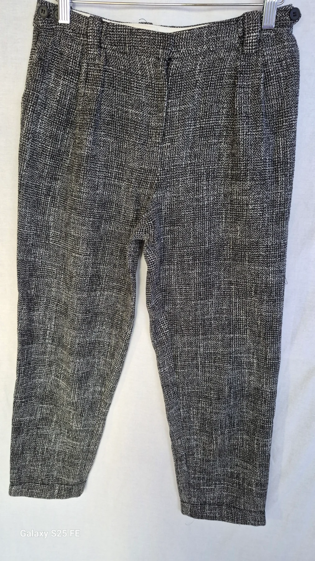 Topshop Black White Textured Trousers UK 8 Smart Tailored Pleated Tapered Ankle