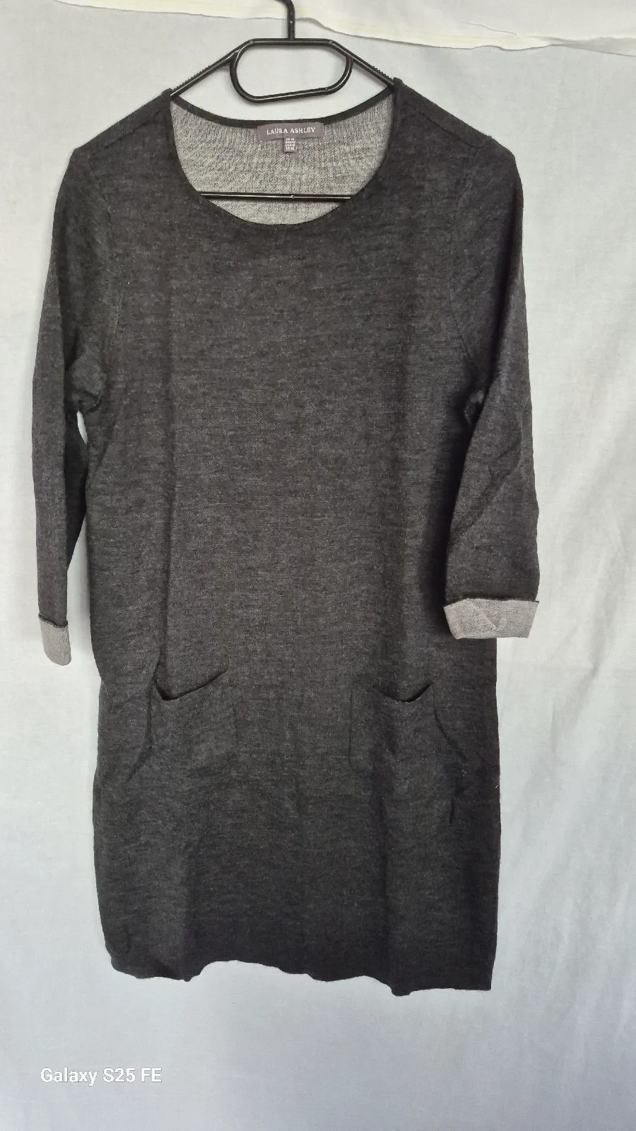 Laura Ashley Charcoal Grey Wool Blend Tunic Dress / Knit Jumper Pockets UK 14