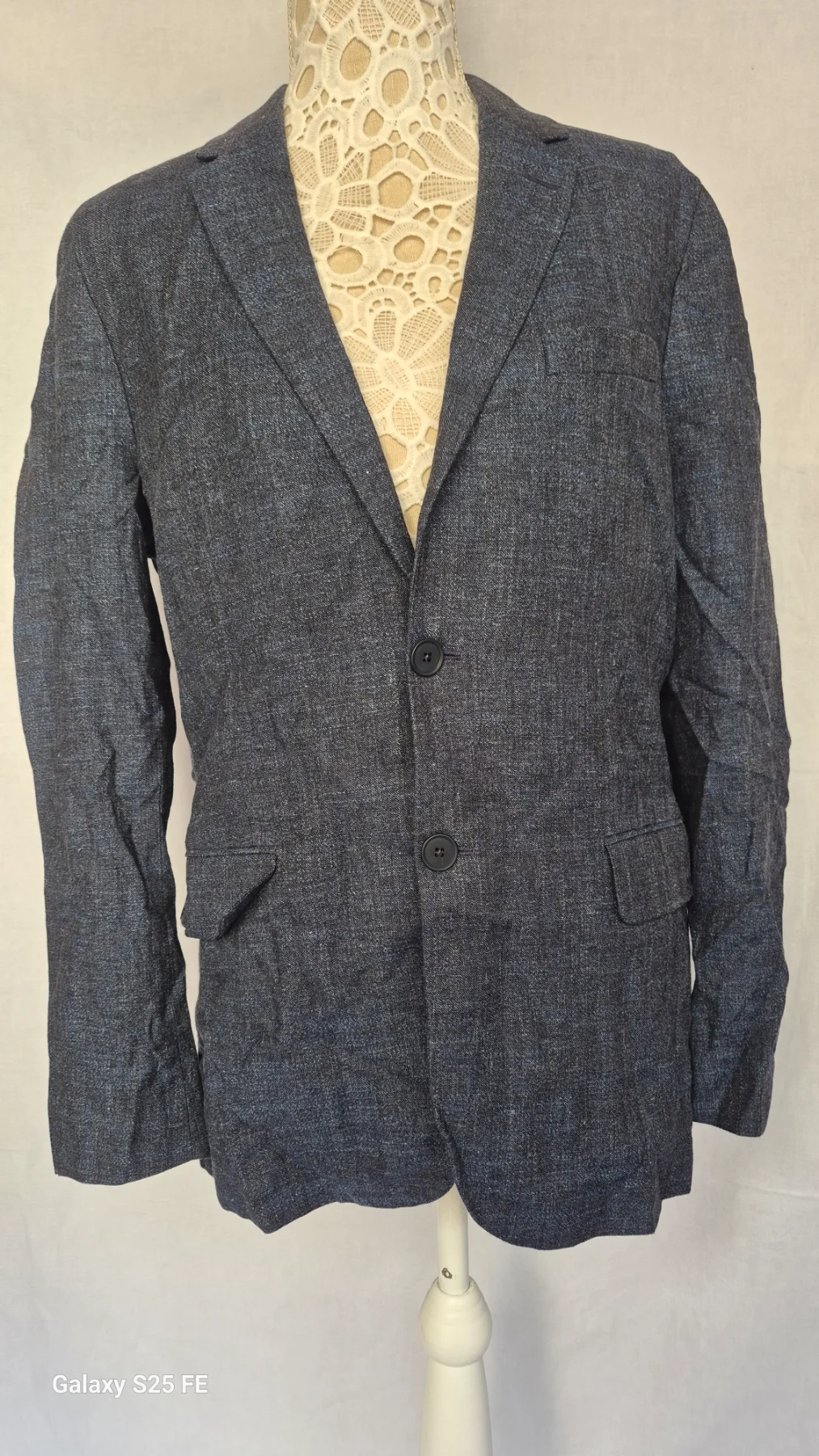 GANT Mens Wool Cotton Linen Blazer Jacket UK 38 EUR 48 Blue Textured Portugal