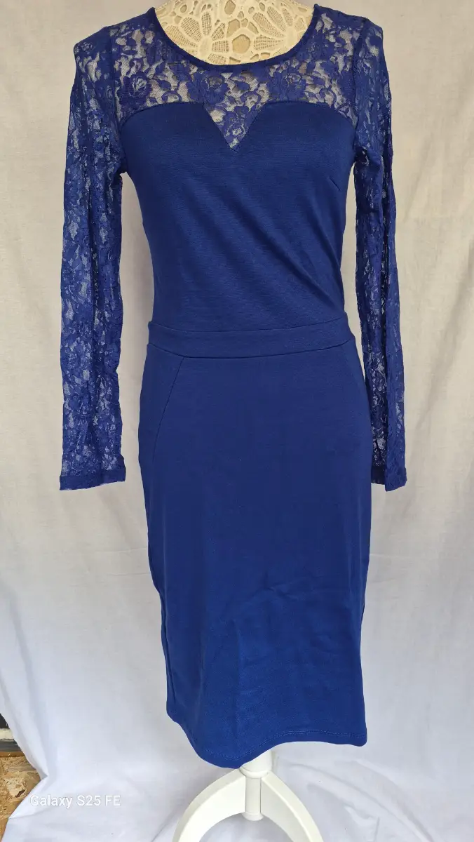 Definitions Royal Blue Lace Panel Bodycon Pencil Dress UK 10 NWT Evening Party