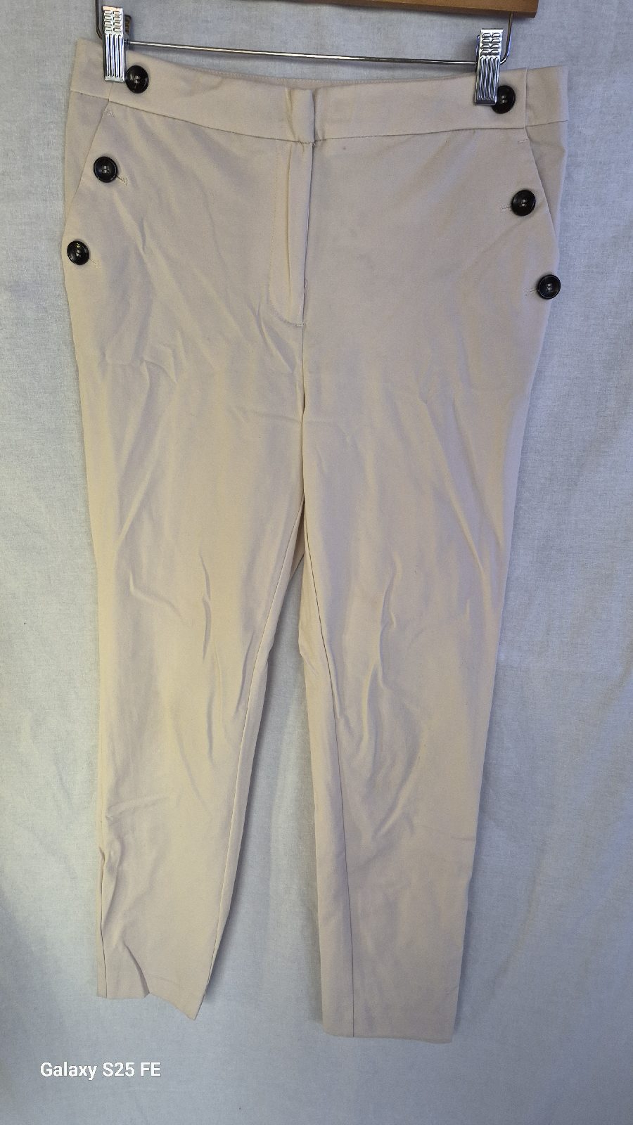 &M Womens Smart Trousers Size UK 10 EUR 38 Light Pastel Pink Side Button Tailored