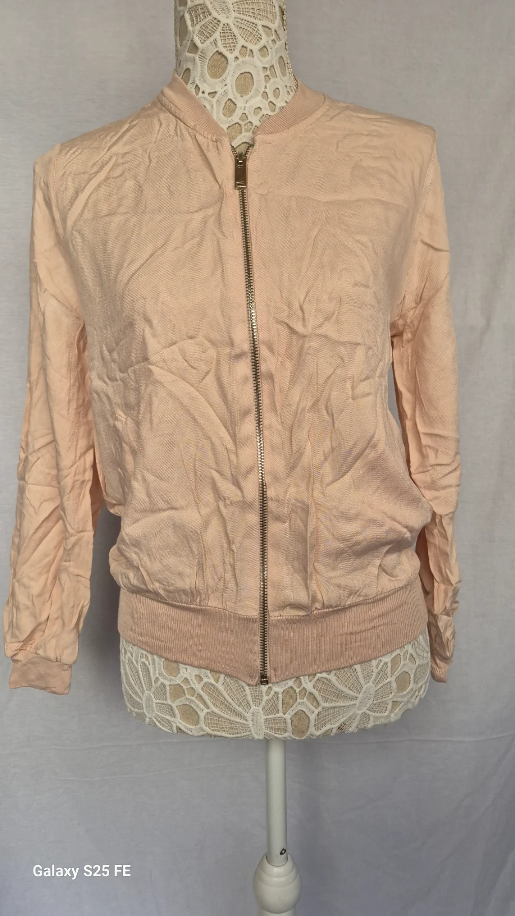 New Look Womens Light Pink Bomber Jacket Size UK 12 Lightweight Viscose Zip Up