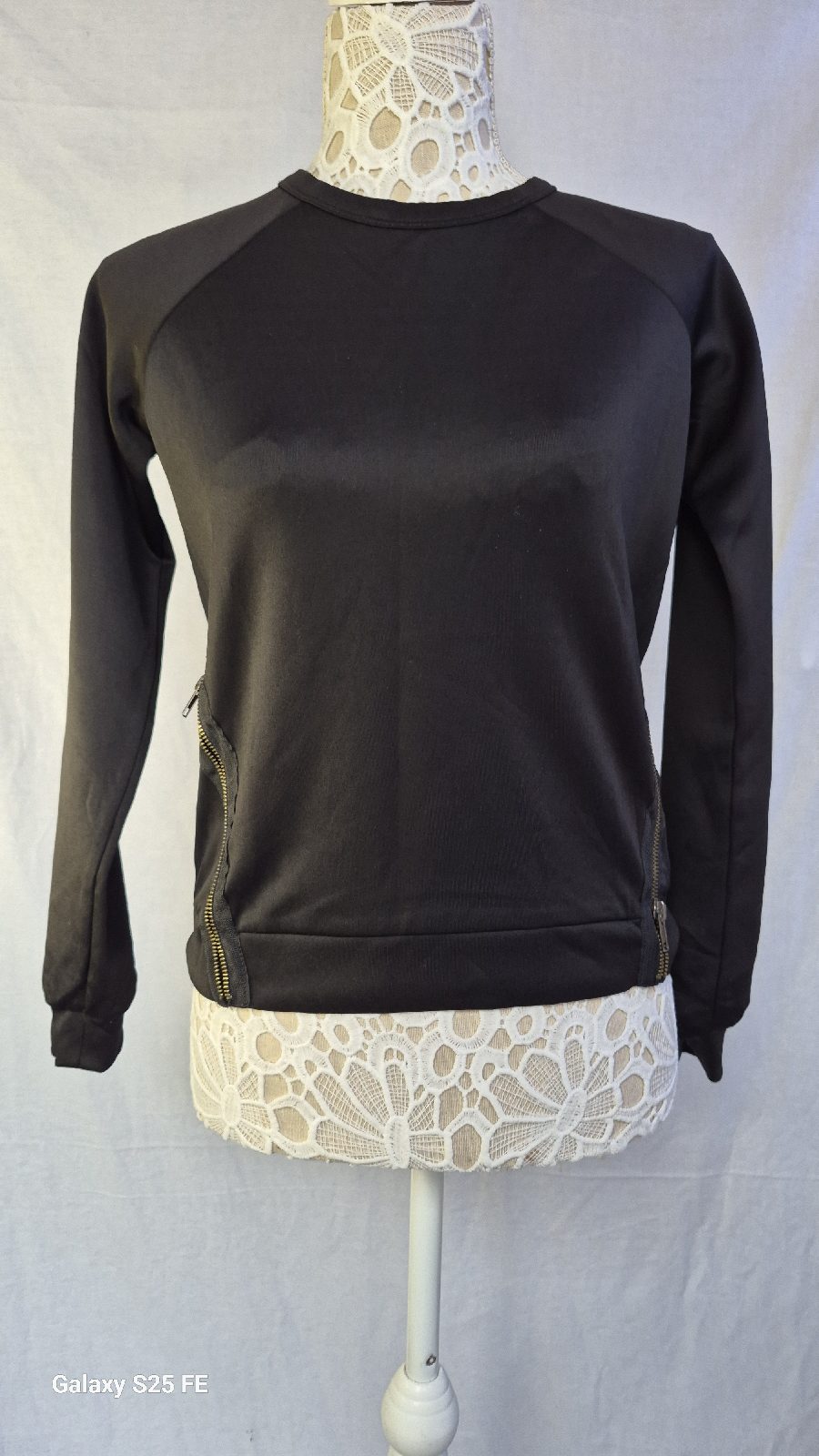 ONLY Marit Black Neoprene Top Jumper Sweatshirt Side Zip Detail Size XS UK 6