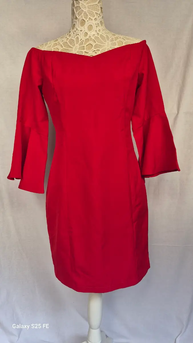 Luna SilkFred Red Off The Shoulder Dress Size 10 Bell Sleeve Party Bodycon BNWT