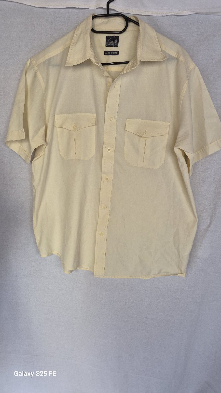 Vintage BHS Mens Short Sleeve Shirt Large Lemon Yellow Smart Casual Pocket Shirt L