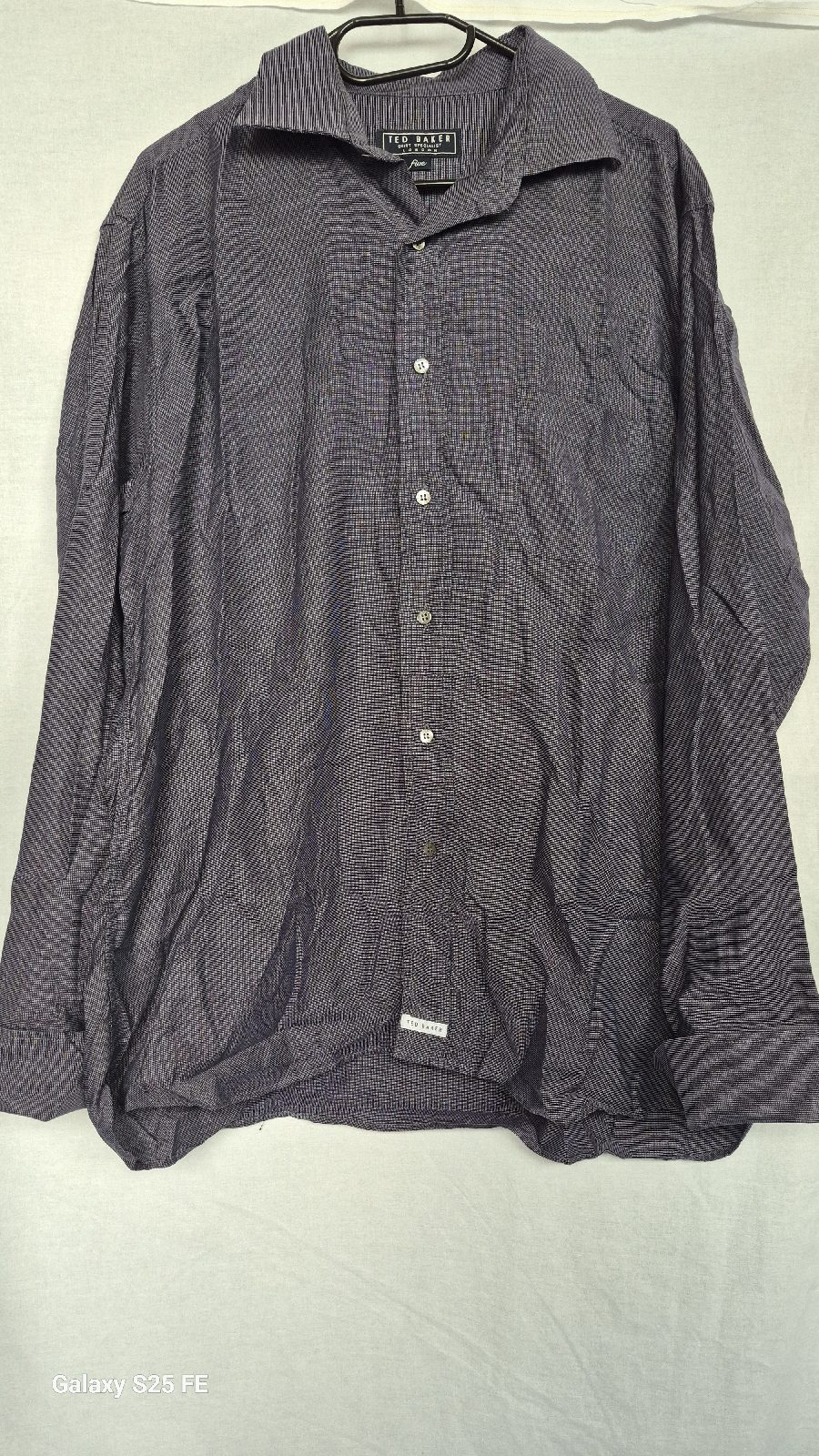 Ted Baker Mens Shirt Size 5. XL Grey Micro Check Long Sleeve Button Up Pocket