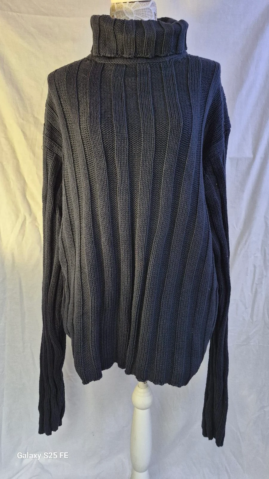 GAP Mens Big & Tall XL Navy Blue Chunky Ribbed Roll Neck Jumper 100% Cotton Knit
