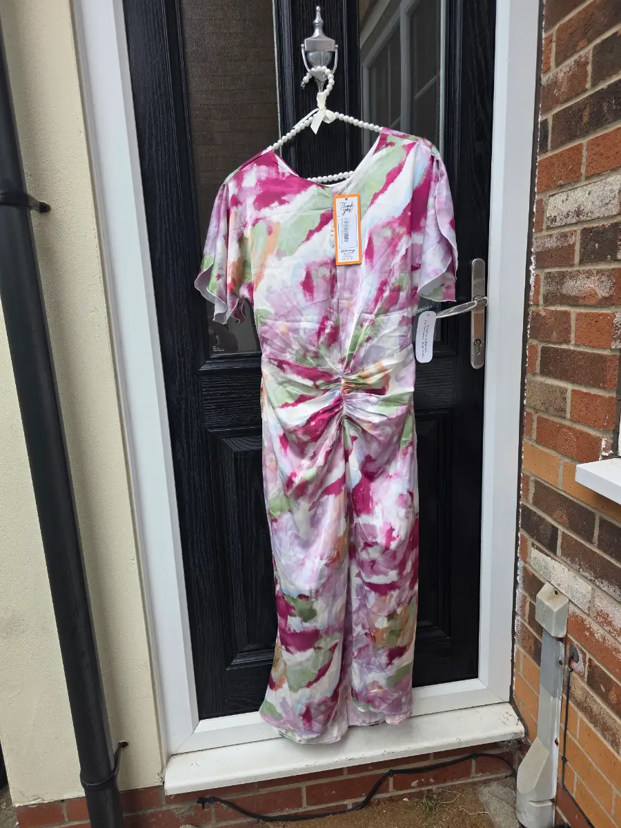 BNWT DLSB Stunning marble tie-dye effect silky dress with front ruched detail