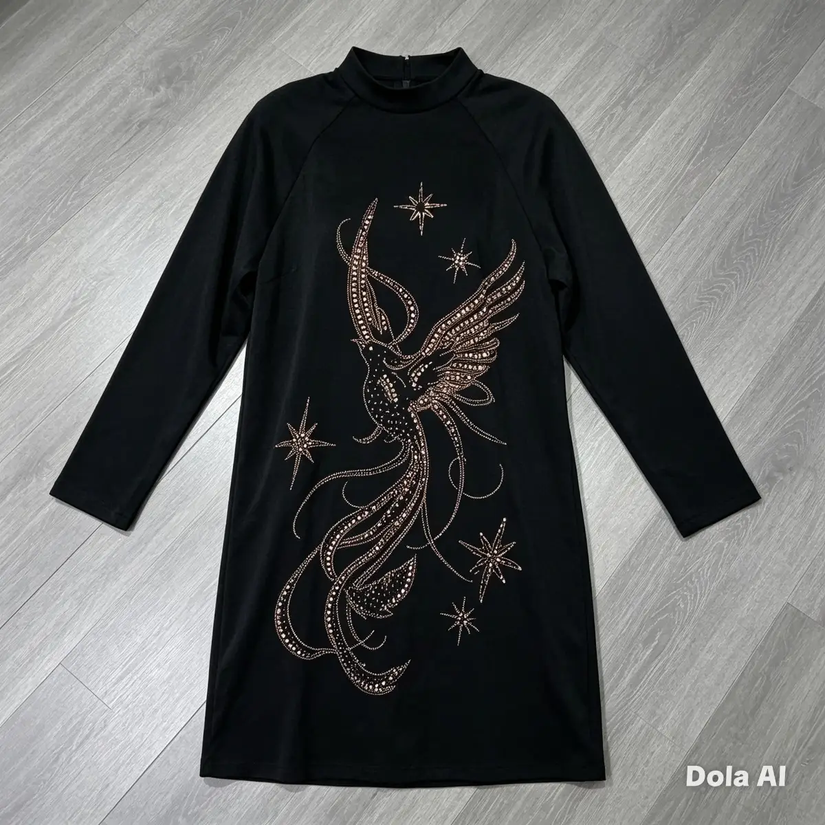 H&M Black Embellished Phoenix Shift Dress –Size 10