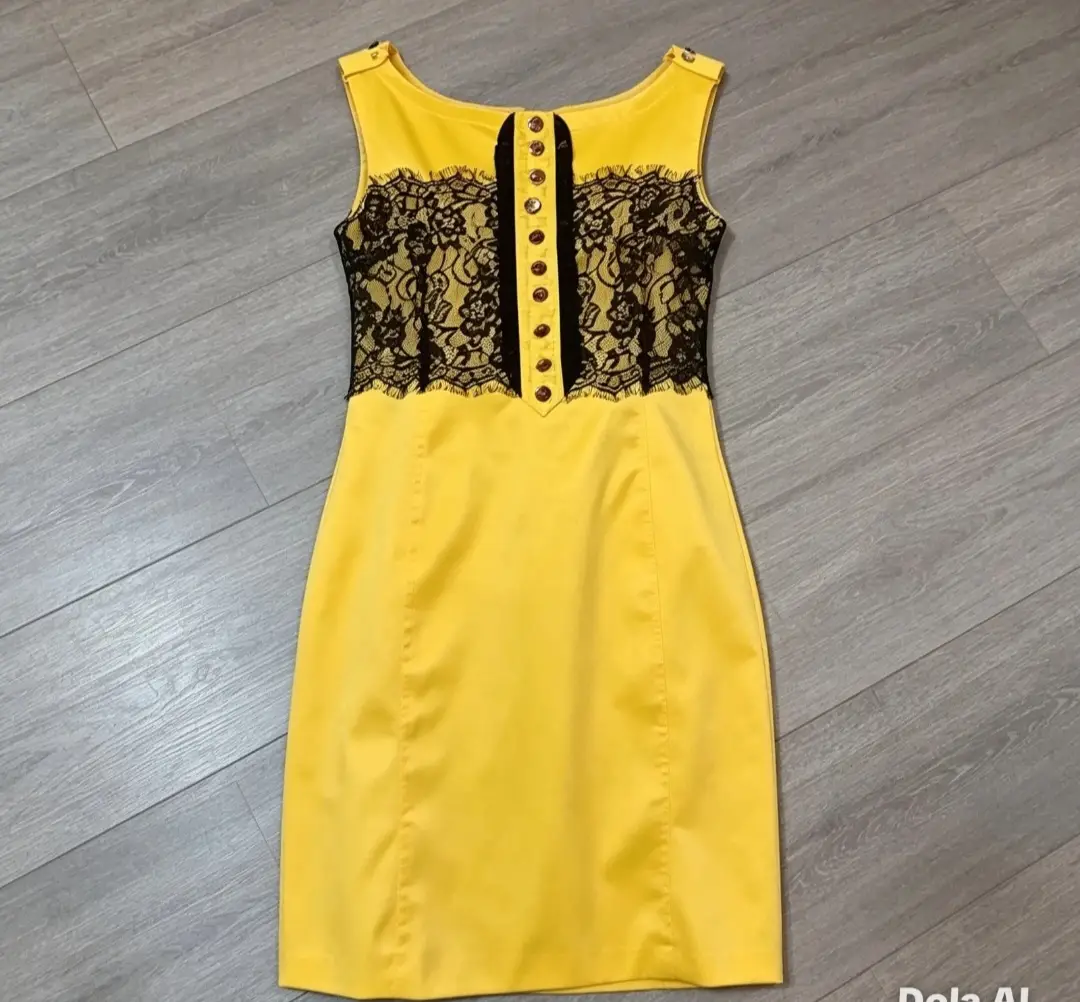 Karen Millen Y2K Yellow lace panel Dress Size 14