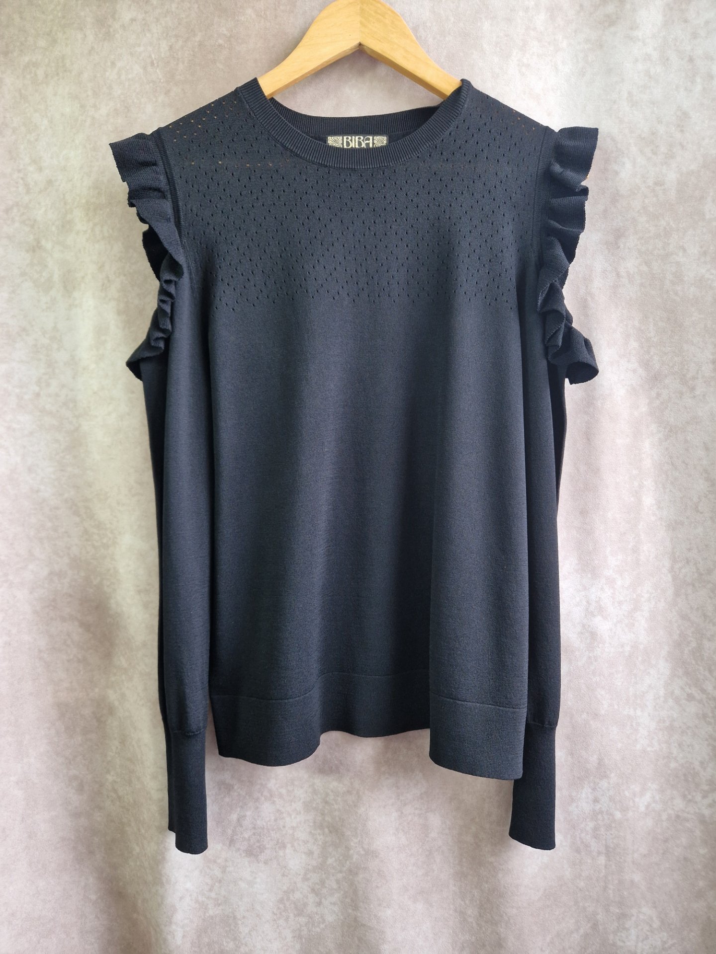 BIBA Cold shoulder ruffled pullover. Size 12.
