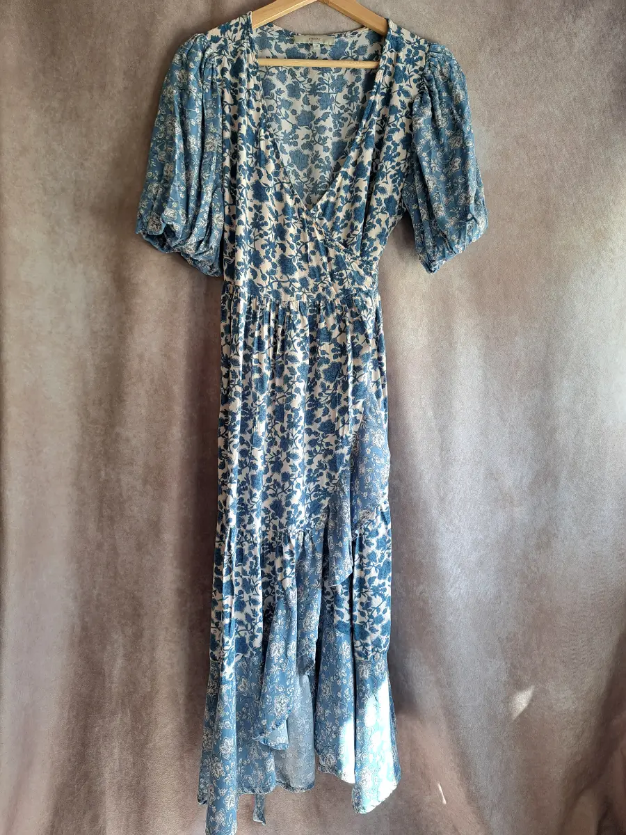 Next blue floral wrap dress. Size 10.