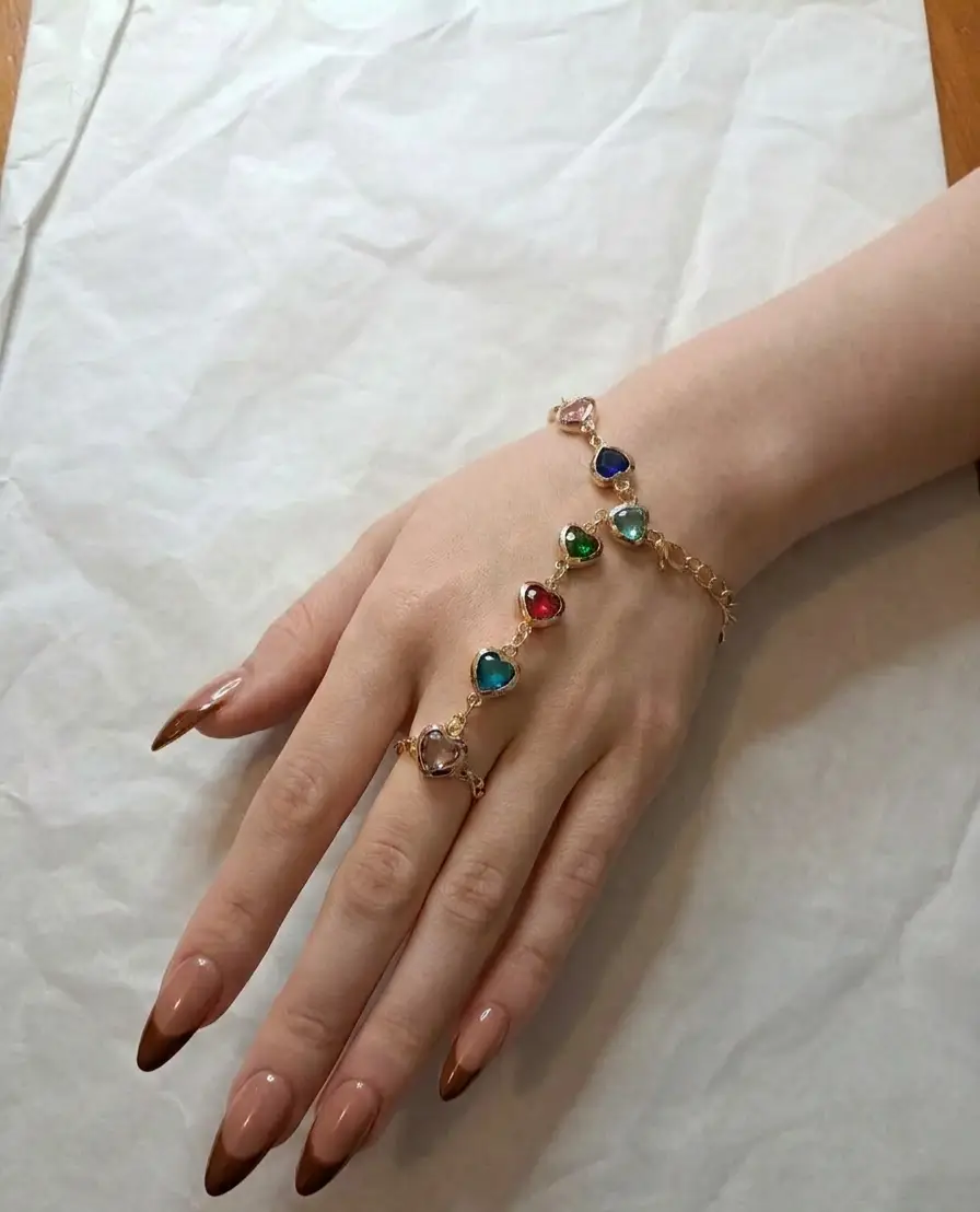 Multicolour Crystal Bezel-Set Ross finger hand bracelet