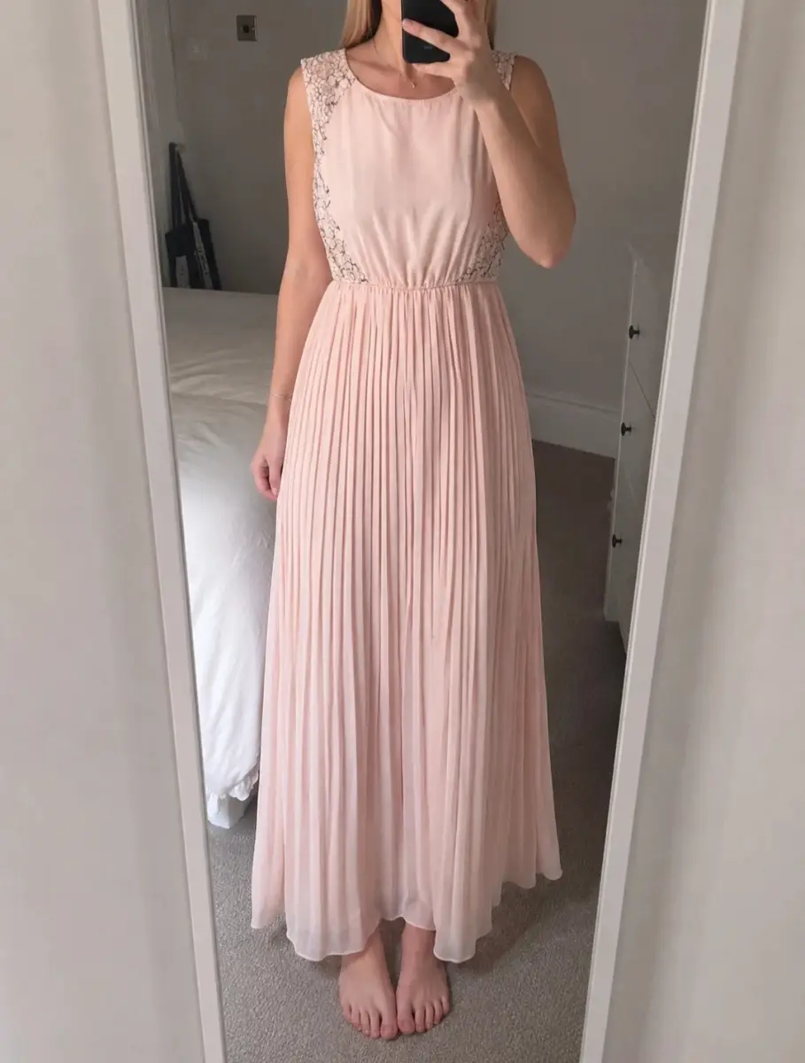 Blush Pink Pleated Maxi Dress – UK 14