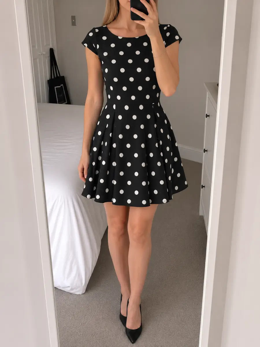 NWT Dorothy Perkins Black & White Polka Dot Skater Dress – UK Size 10