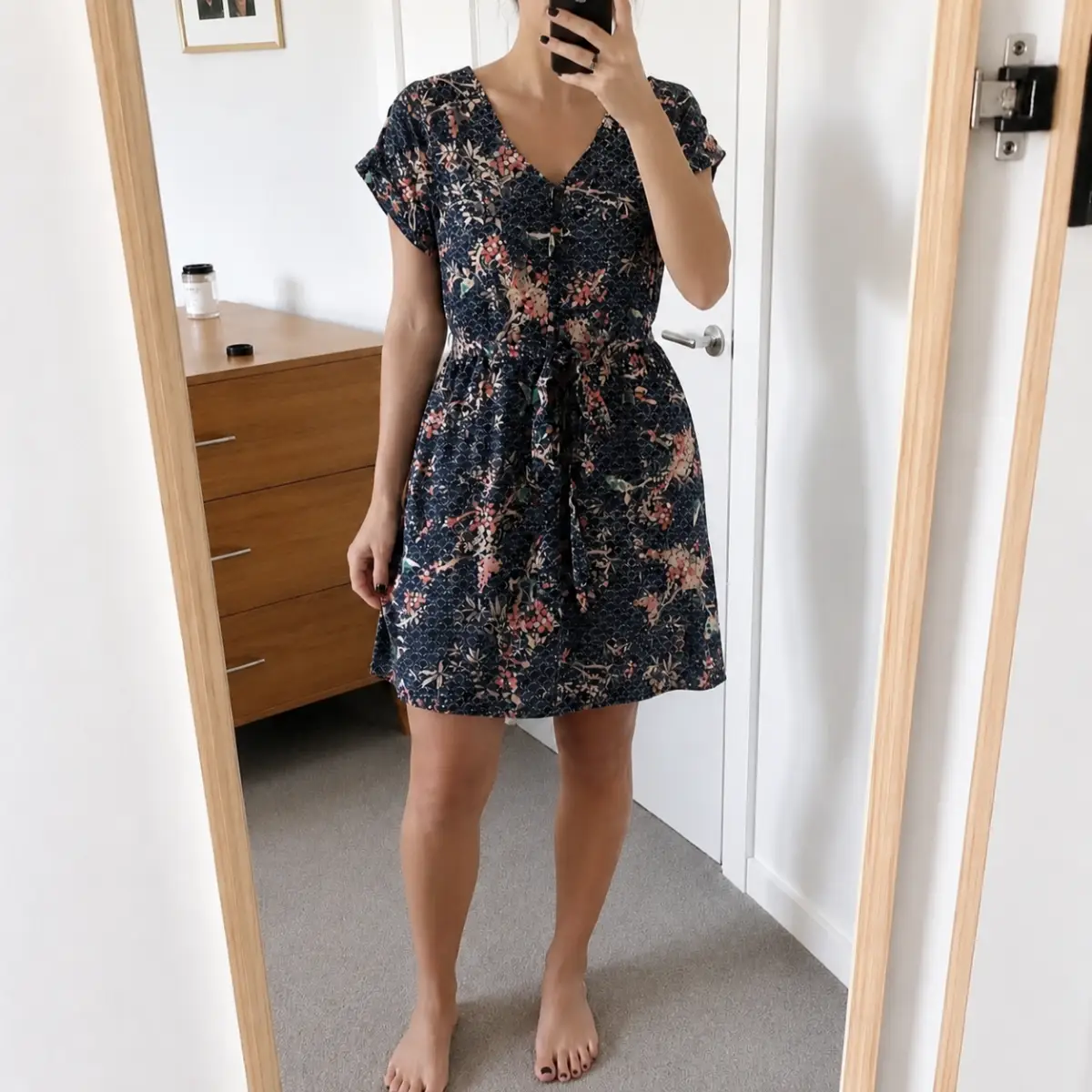 Navy Floral Bird Print Dress – Size 10