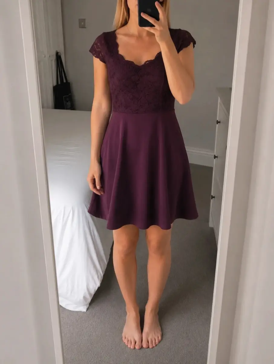 Women's Plum Lace Skater Dress – UK Size 10