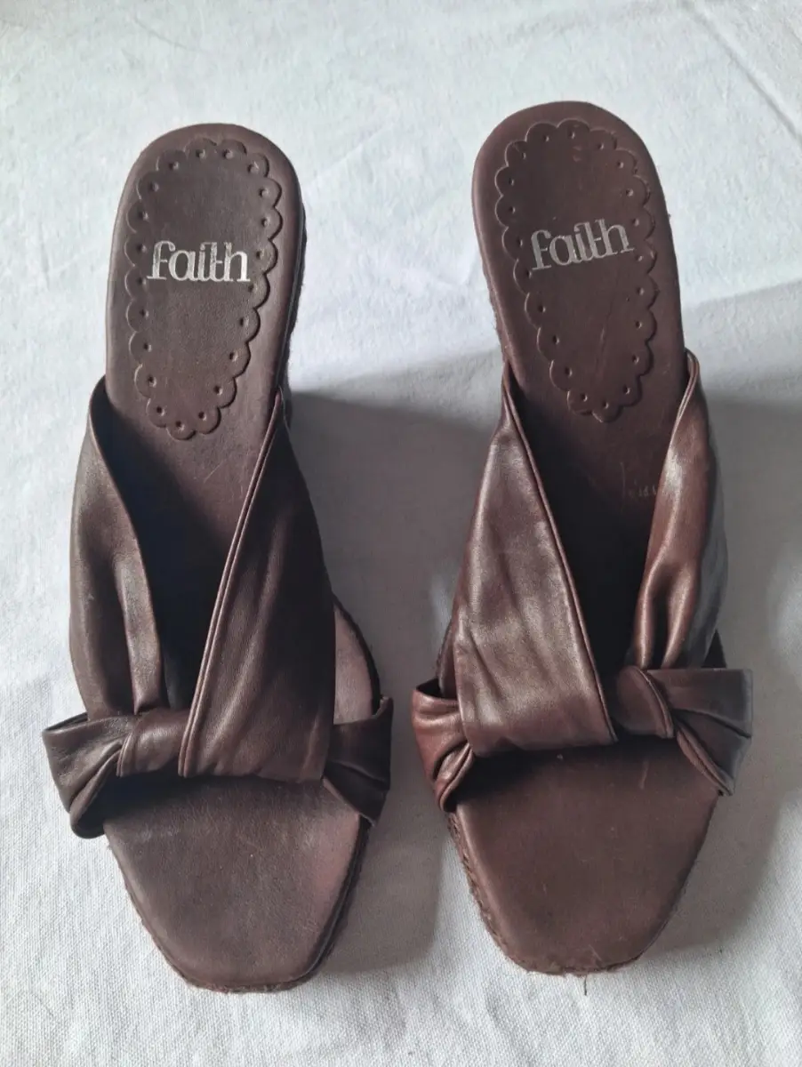 Faith Brown Wedge Mule Sandals – UK 6