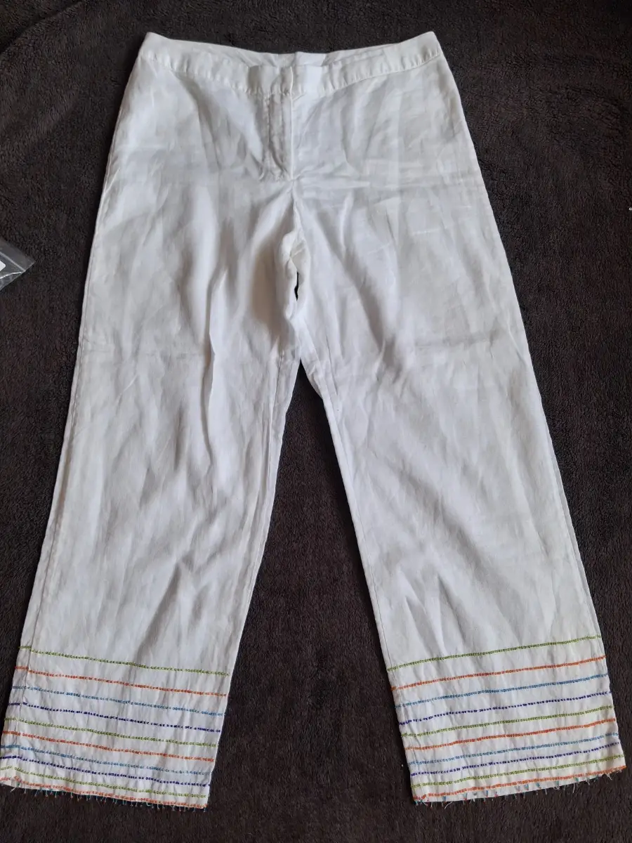 White Beaded Linen Trousers - Size 12