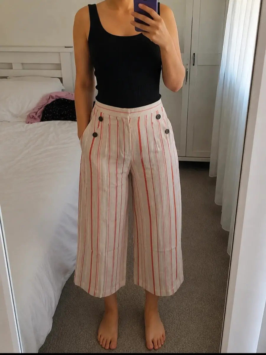 Cream & Coral Striped Wide Leg Trousers – UK 8