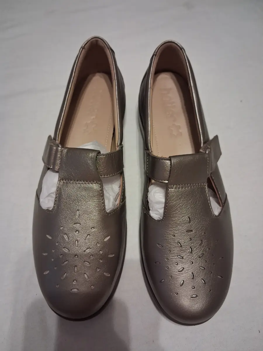 Hotter Metallic Leather Touch-Fastening Shoes – Size 7
