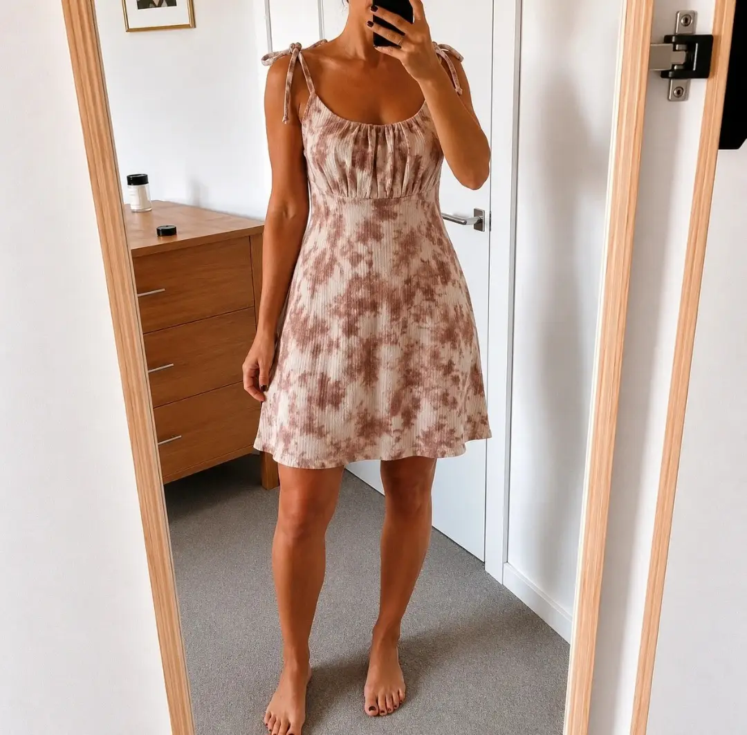 Brown/Pink Tie-Dye Ribbed Mini Dress – Size 10