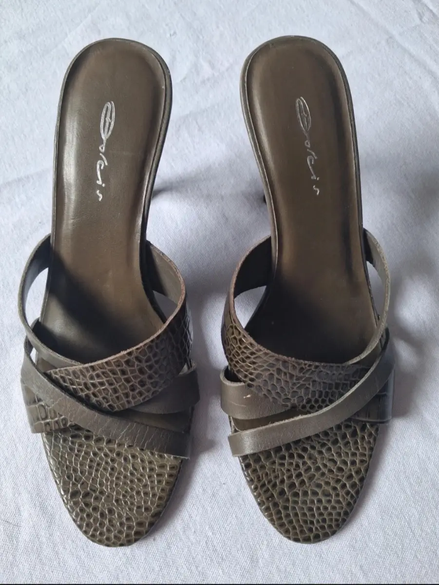 Khaki Croc Effect Heeled Mule Sandals – UK 6