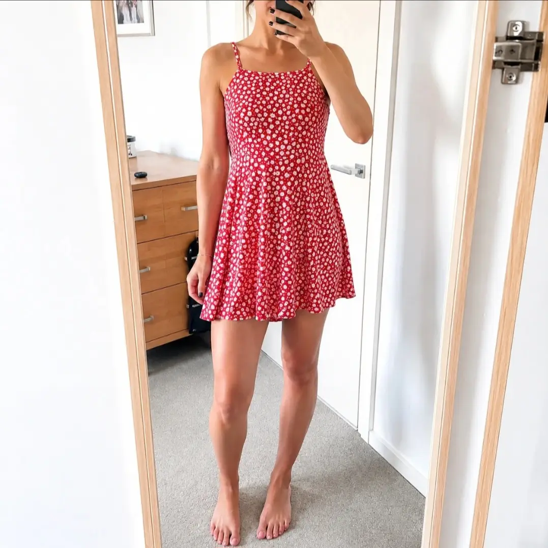 Red Floral Skater Dress - Size Small