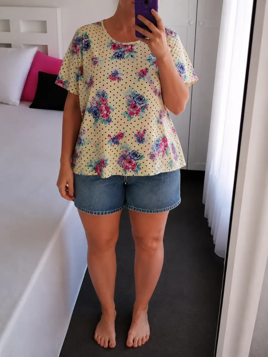 Yellow Floral & Polka Dot Top – Size 20