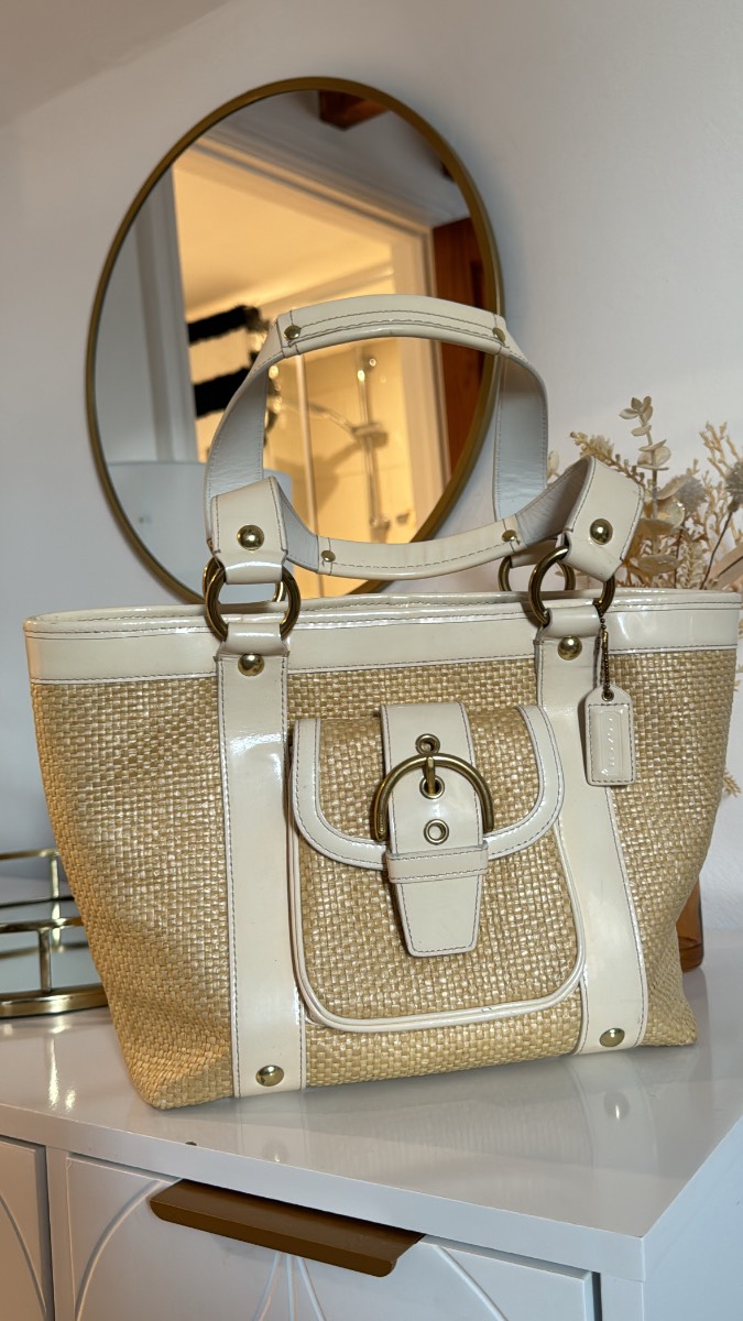 Coach rattan straw bag beach bag belt